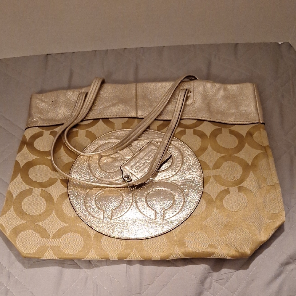 Coach Gold and Cream Signature Tote